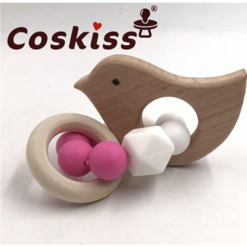 Wooden Baby Bracelet Animal Shaped Jewelry Teething For Baby Organic Wood Silicone Beads Baby Rattle Stroller Accessories Toys
