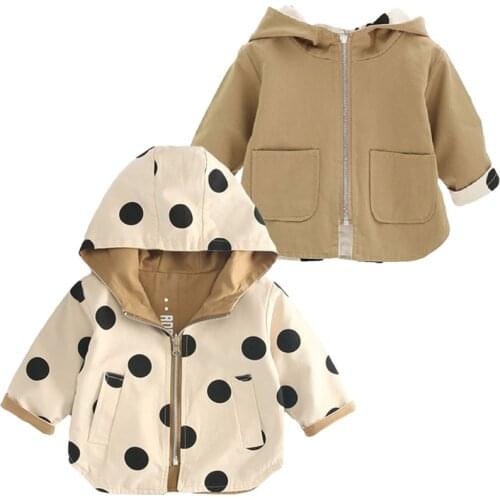Baby Jacket Girls Double Sided Outerwear Toddler Sport Coats Children Hooded Clothing Spring Autumn Boys Polka Dot Trench Coat
