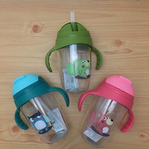Children Plastic Straw Cup Bottle Baby Feeding Drinker With Straw Cute Portable Tumbler For Hiking Sippy Cup With Handle