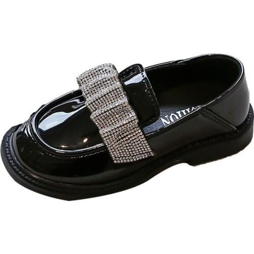 Childrens Shiny Leather Shoes 2021 Autumn New Girl One-step Single Shoe Rhinestone Princess Shoes Fashion Back To School Shoes