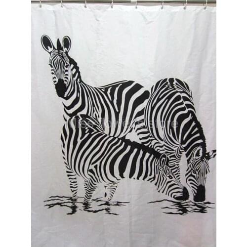 Shower Curtain Cute Zebra Pattern Bathroom Waterproof Mildewproof Polyester Fabric With 12 Hooks 180cm*180cm (71 Inch)