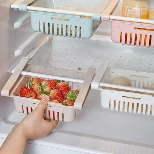 Kitchen Fridge Organizer Adjustable Stretchable Refrigerator Organizer Drawer Basket Kitchen Food Accessories Storage Rack Box