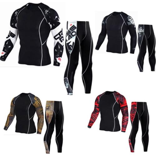 New Logo Custom Compression Tracksuit Men Training Running Set Fitness Tight Long Sleeve Shirt Pants Leggings Gym Sport Suit