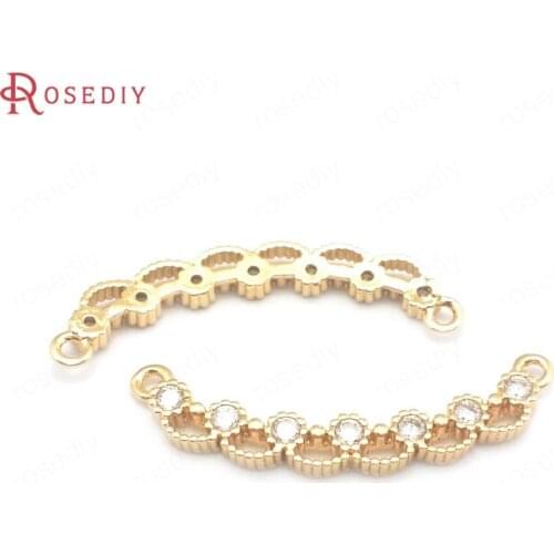 40637)10PCS 24K Champagne Gold Color Brass and Zircon 2 Holes Curve Connect Charms Pendants Jewelry Making Supplies Findings