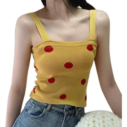 Summer Korean Style Vest Inside Wear Tank Top Candy Color Polka Dot Slim Knit Camisole