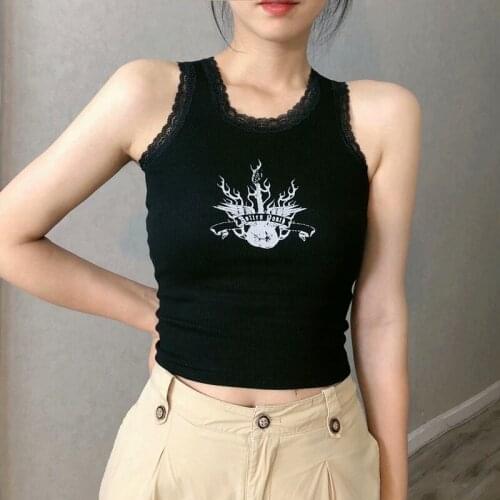 UNUTH Girls Soft Cotton Square Collar Sling 2021 Summer Fashion Ladies High Street Sexy Vest Female Printed Slim Sling Top