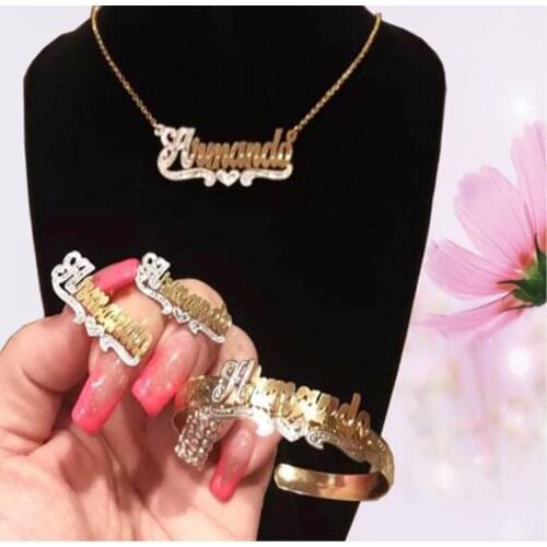 Best Selling Metal Two Tone 18K Gold Silver 3D Custom Name double Plated name necklace personalised bracelet earring
