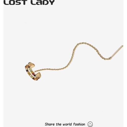 Lost Lady Trendy Ear Cuffs for Women Korean Gold Color Chain Rhinestone Clips On Ears Fashion Jewelry Gift Wholesale