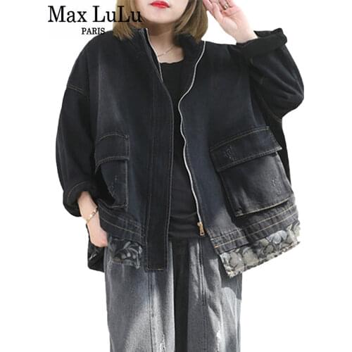 Max LuLu 2020 Fashion Designer Ladies Spring Denim Jackets Womens Floral Printed Loose Coats Vintage Female Streetwear Clothing