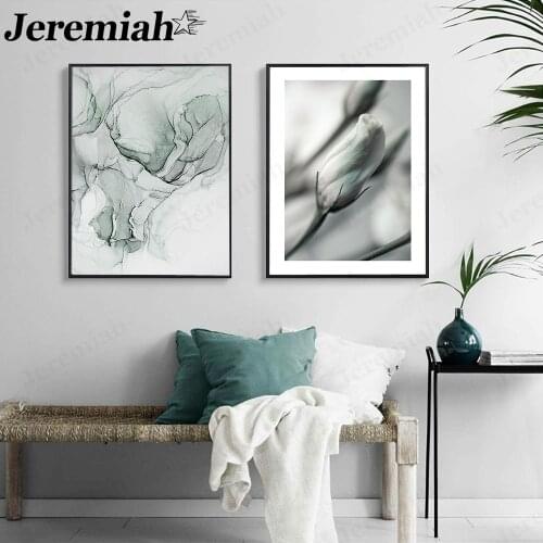 Nordic Minimalist Flower Bud Canvas Poster Abstract Smudge Green Painting Wall Art Modern Living Room Home Decoration