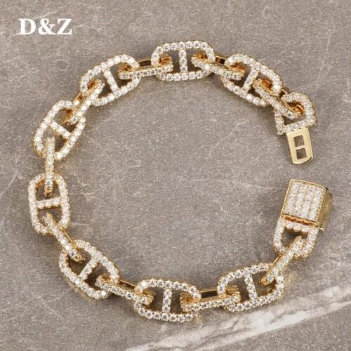D&Z 12mm Coffee Beans Cuban Link Bracelet Mens Hip Hop Fashion Jewelry Iced Out Zircon Gold Color Rock Jewelry