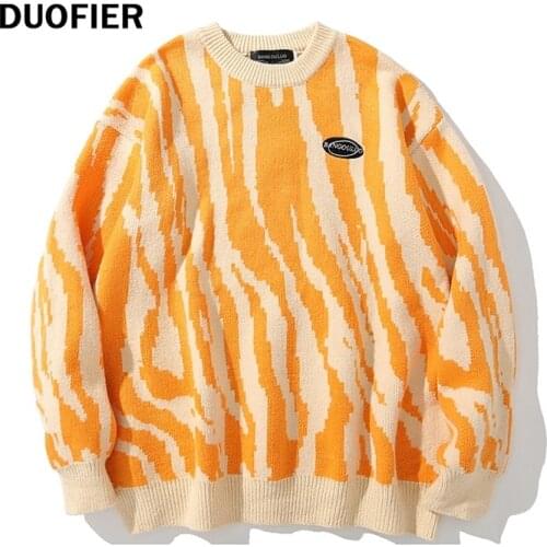 Hip Hop Mens Streetwear Men Harajuku Knitted Sweater Mens Zebra Pattern 2021 Spring Sweater Pullover Loose Retro Vintage Cotton