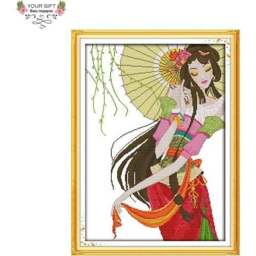 Joy Sunday Free Shipping Counted and Stamped Dancing Girl Needlepoints Embroidery Cross Stitch kits for Home Decoration R363