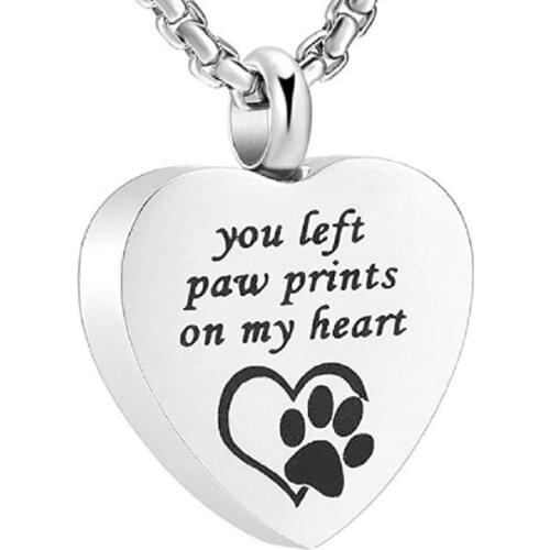 IJD0022 Stainless Steel Dog Paw Print Heart Cremation Memorial Pendant Ashes-Pet Urn Necklace
