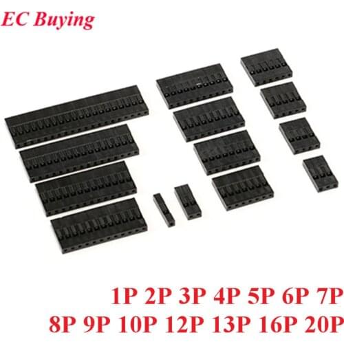 100pcs Dupont Head 2.54mm 1P 2P 3P 4P 5P 6P 7P 8P 9P 10P 12P 13P 16P 20P Plastic Connector Jumper Wire Cable Housing Plug Female