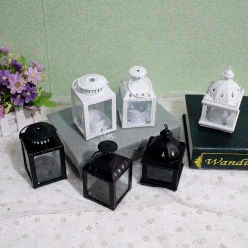 European Style Simple Glass Wrought Iron Candle Holder Wind Lamp Creative Holiday Atmosphere Decorations Metal Crafts Ornaments