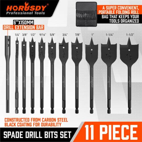SEDY-2021-11pc Pro Spade Drill Bit Set Paddle Wood Boring Flat Woodworking 1/4" to 1-1/2"
