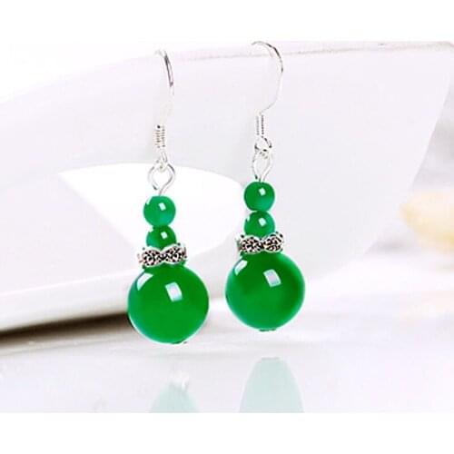 Natural Green Chalcedony Hand-carved Drop Earrings Fashion Boutique Jewelry Womens Green Crystal Earrings Gift 925Silver Inlaid
