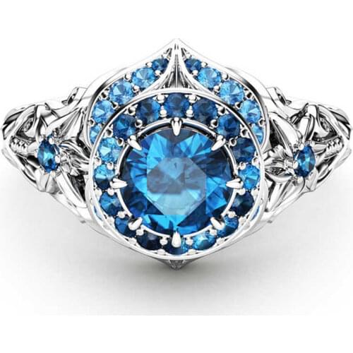 Chic Silver Plated Blue Mosaic Eternity Ring Bridal Women Wedding Proposal Size 5-10