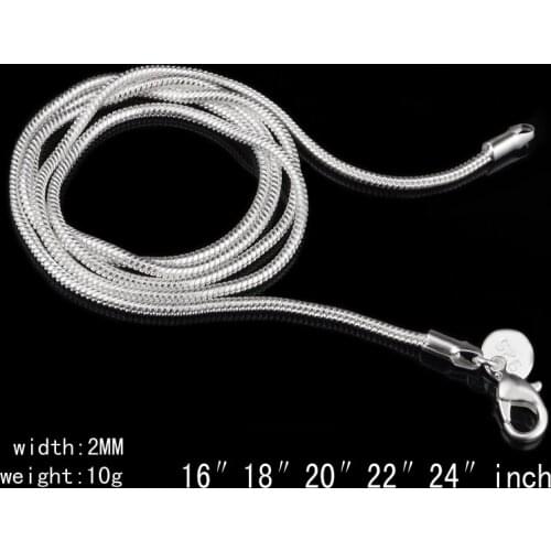 Width 2mm Simple Silver Plated Snake Chain Necklace for Woman16-24 inch Dropshipping Wholesale