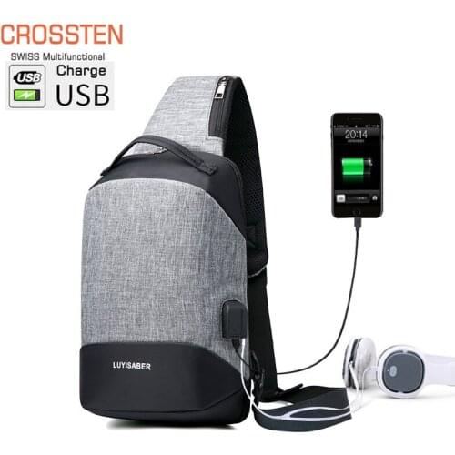Crossten Multifunction USB Charging Crossbody Bag Anti-theft Shoulder Messenger Bags Waterproof Left-Right Strap Chest Bag Pack
