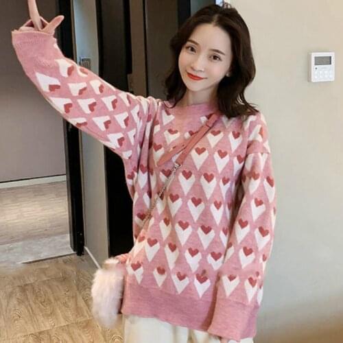 Sweet Girl Korean Preppy Style Vintage Gentle Lolita Sweater Harajuku Soft Sister Love Pattern Puff Sleeve Offiec Lady Pullover