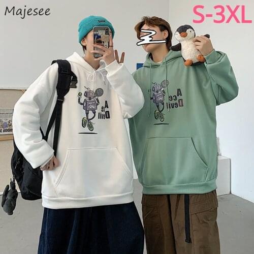 Hoodies Men Hooded Cartoon-print Oversized 3XL Couple Harajuku Loose Streetwear Front-pocket Leisure Teenager Hoodie Sweatshirt