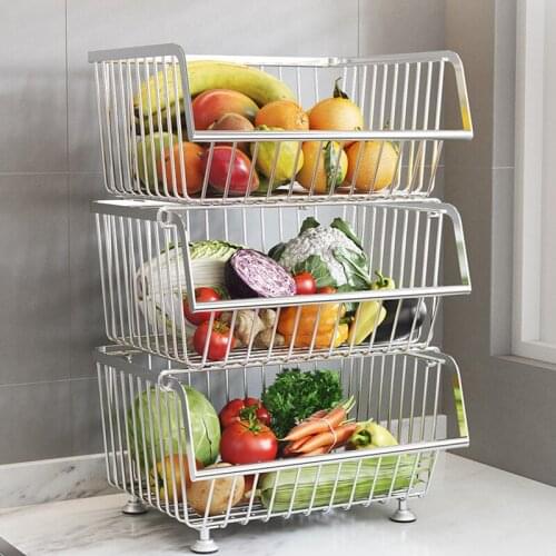 Thick stainless steel toy organizer floor type kitchen storage baskets for fruit vegetable lager capacity multilayer shelf
