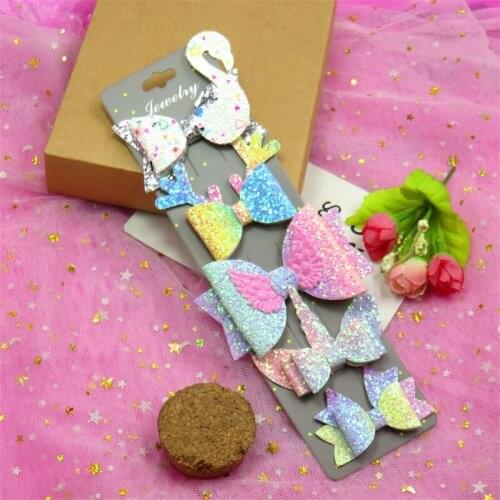 10PCS/LOT Lovely Swan Sequin Girls Clip Bows Child Hair Tie Knot Creativity Handmade Hairpins Fashion Hair Accessories For Kids