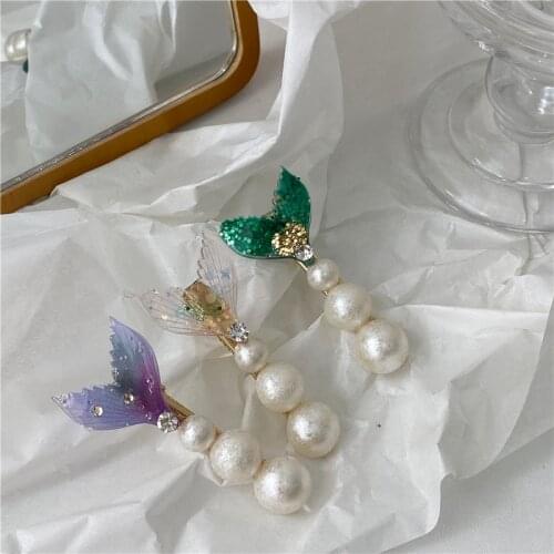 Mermaid Tail Hairpins Kids Girls Animal Hair Clips Imitation Pearls Hair Clips Shiny Barrette for Children Headwear Hairgrips