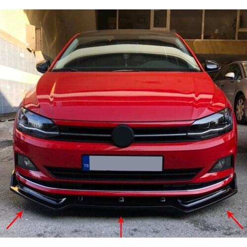 Volkswagen Polo Mk6 Front Bumper Attachment 2017 2018 2019 2020 2021 Gloss Black 3 Pcs