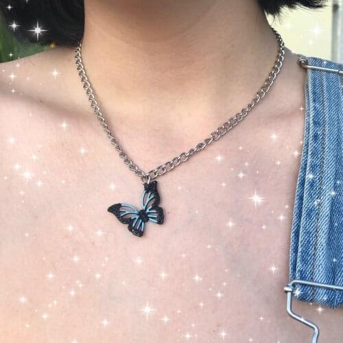 Crystal Butterfly Necklace Net Red Celebrity Inspired Disco Girl Cool Earth Crystal Pendant Clothes Ornament