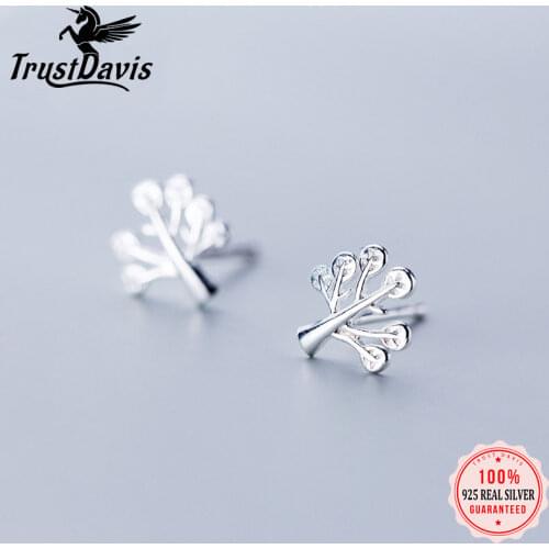 Trusta 100% 925 Sterling Silver Womens Fashion Cute Tiny 8mmX8mm Tree Stud Earrings Gift For School Girls Daughters Gift DS34