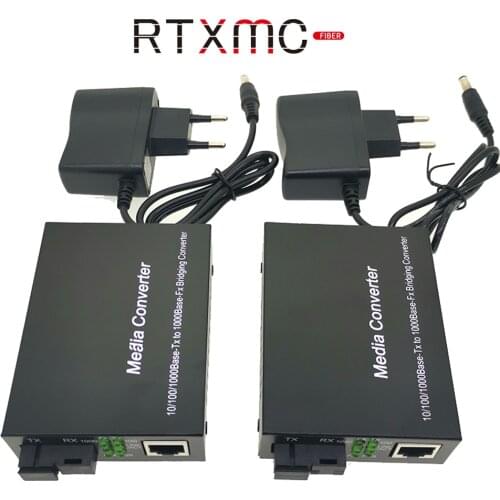 1 Pair Media Converter Gigabit Fiber Optical Media Converter 10/100/1000Mbps Single Mode Single Fiber SC Port With Power Supply