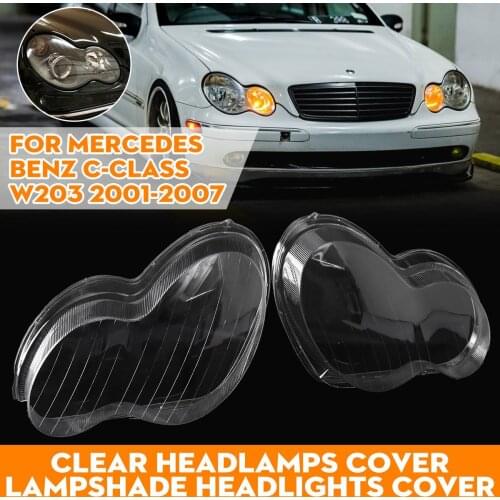 2PCS Car Headlight Clear Lens Lamp shade Cover For Mercedes Benz C Class W203 2001-2007 Headlamp Shell Lenses Car Accessories