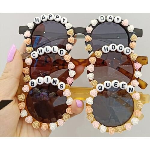 2021 Boy Girl Cute Flower Kids Sunglasses Round Handmade Diamond Eyewear 2021 Summer Beach UV Protection Children Eyeglasses