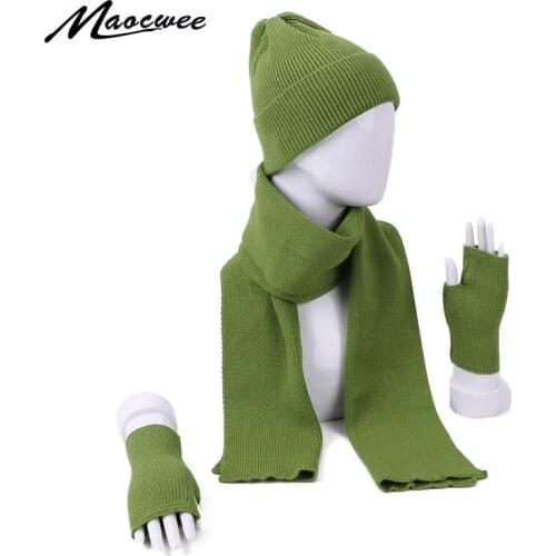 3pcs/set Scarf Hat Gloves Set Three-Piece Winter Warm Set Fleece Slouchy Beanie Hats Scarves Warm Clothing Kit for Men Women S1