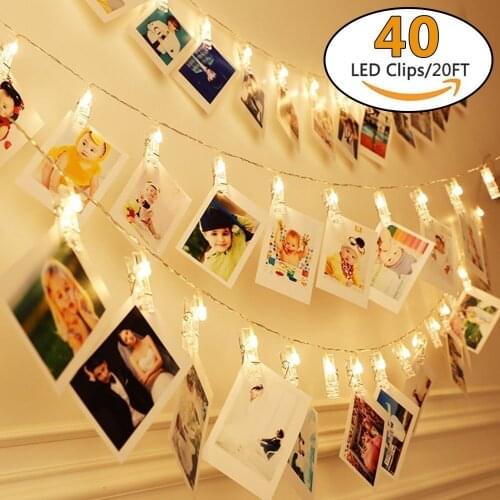 40 LED Photo Clips Holder 20ft Indoor Garland Card Photo Clip String Lights Ideal Xmas Gift Photo Clip for Dorms Home Decoration
