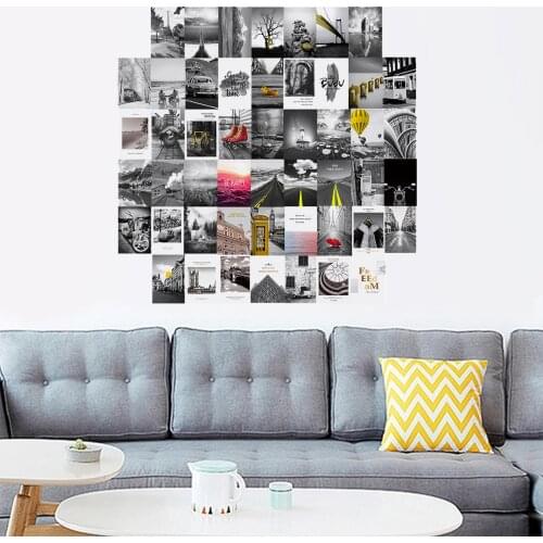 50Pcs Black White Landscape Aesthetic Picture for Wall Chic Collage Print Kits Girl Room Decoration Home Vintage Wall Stickers