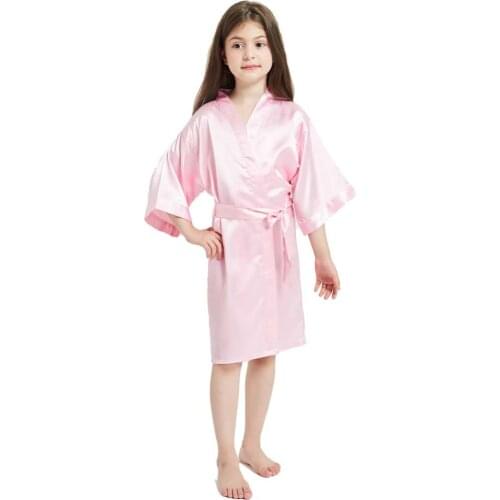 Girls Pink Robes Solid Satin Kids Robes Bridesmaid Children Fashion Kimono Bathrobes Children Nightgown Wedding Party Robe