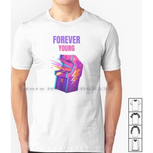 Forever Young T Shirt 100% Cotton Forever Young Gaming Arcade Gamer Old Skool Old School Playstaion Ps5 Space Invaders Frogger