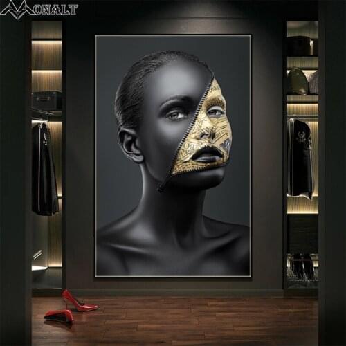 Canvas painting abstract African Art Black and Gold Woman poster Prints Scandinavian Figure picture wall art Wall Decor Painting
