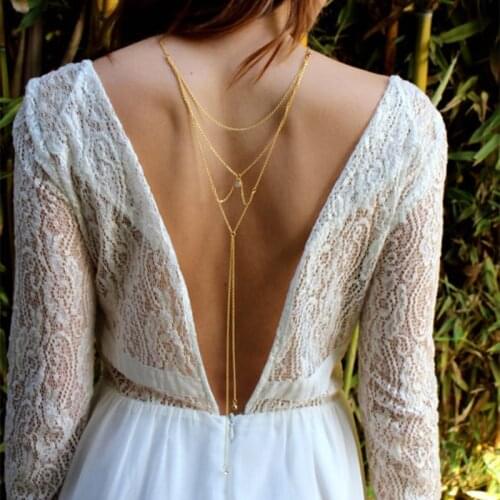 CZ Dainty Backless Necklace, Sexy Bridal Backdrop Necklaces, Party Jewelry Gold Or Plated