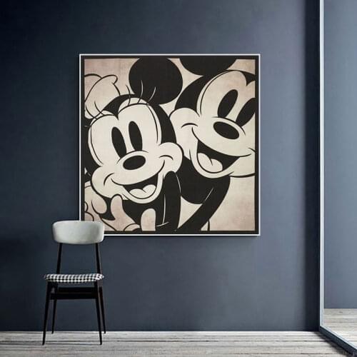 Disney Cartoon Canvas Paintings Black and White Mickey Mouse Minnie Posters and Prints Wall Art Picture for Kids Room Home Decor
