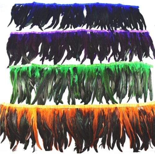 Beautiful straight dyed Chicken cock tail feathers Trims Cloth Sideband 25-30cm Wedding Decoration Rooster feathers for carfts
