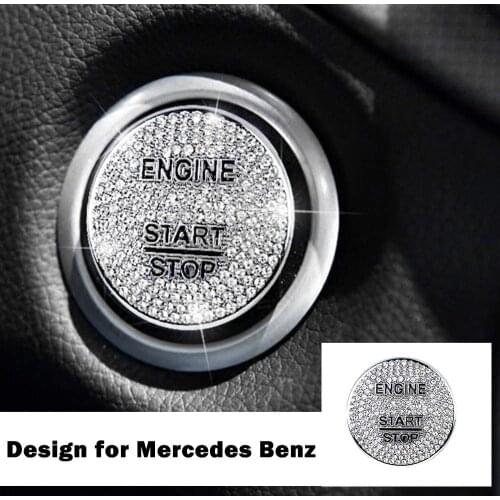 Crystal Bling Auto Start Engine Ignition Button Knob Ring Silver Sticker Compatible for Mercedes-Benz