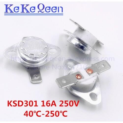 KSD301 250V 16A 40~135Degc Flat foot Fixed ring Normally closed Temperature switch45 50 55 60 70 80 100 110 115 120 125 130 135C