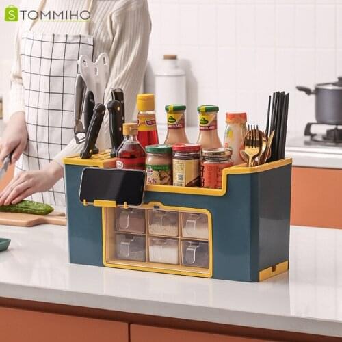 STOMMIHO Kitchen Supplies Organizer Kitchen Seasoning Box Spice Jar Container Spice Rack Knife Storage Shelf