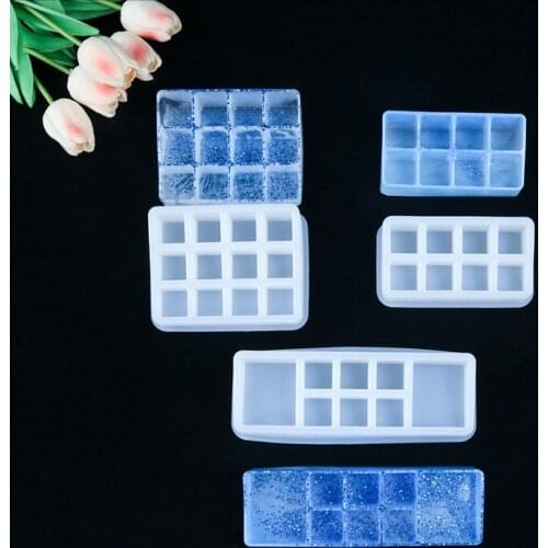 Crystal Epoxy Resin Mold Square Lattice Lipstick Storage Box Casting Silicone Mould DIY Crafts Desktop Decor Jewelry Making Tool