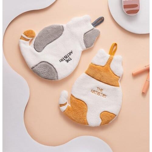 Cute Cat Hand Towel Coral Fleece Square Towel Household Kitchen Bathroom Children Cartoon Hand Towel Absorbent Towel